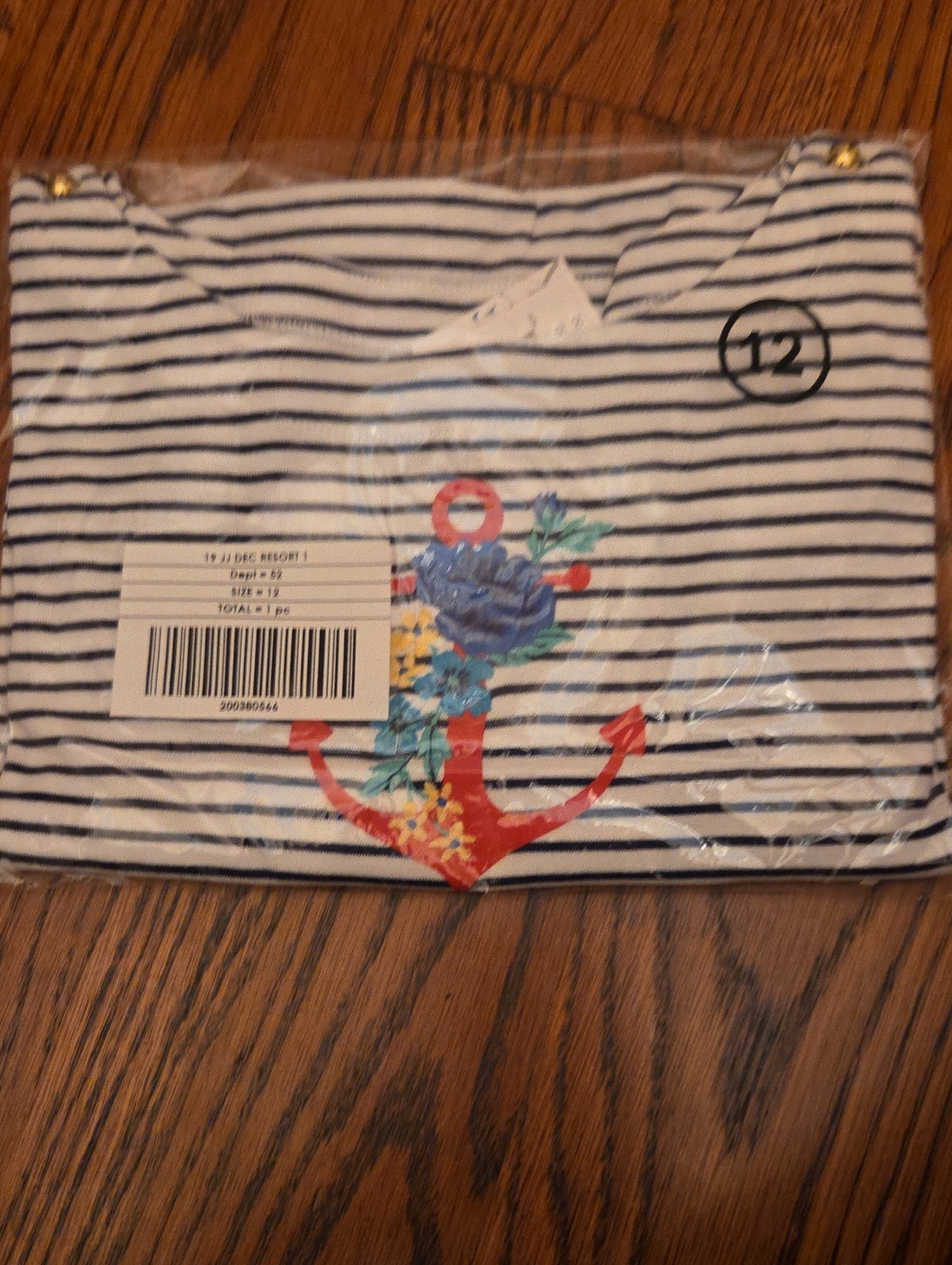 Janie and Jack Navy and White Striped Long Sleeve Tee with Red Floral Anchor